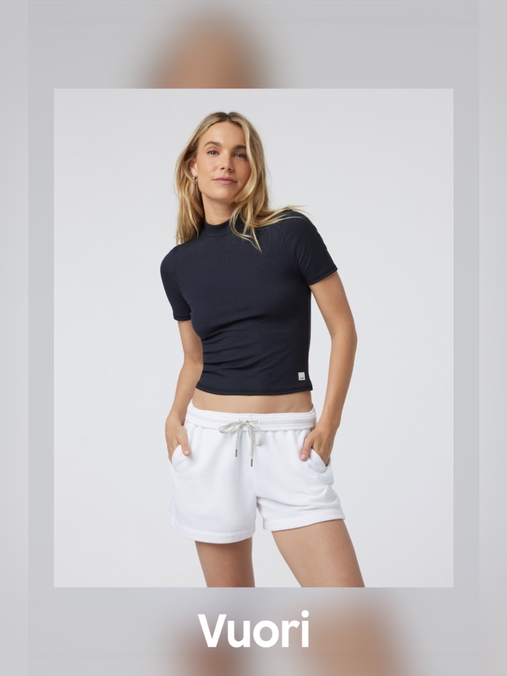 Vuori Black Short Sleeve Mock Neck Crop Top